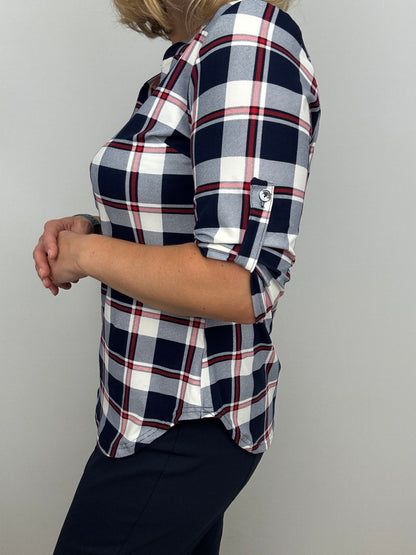 SYLVIA check stand-up collar top