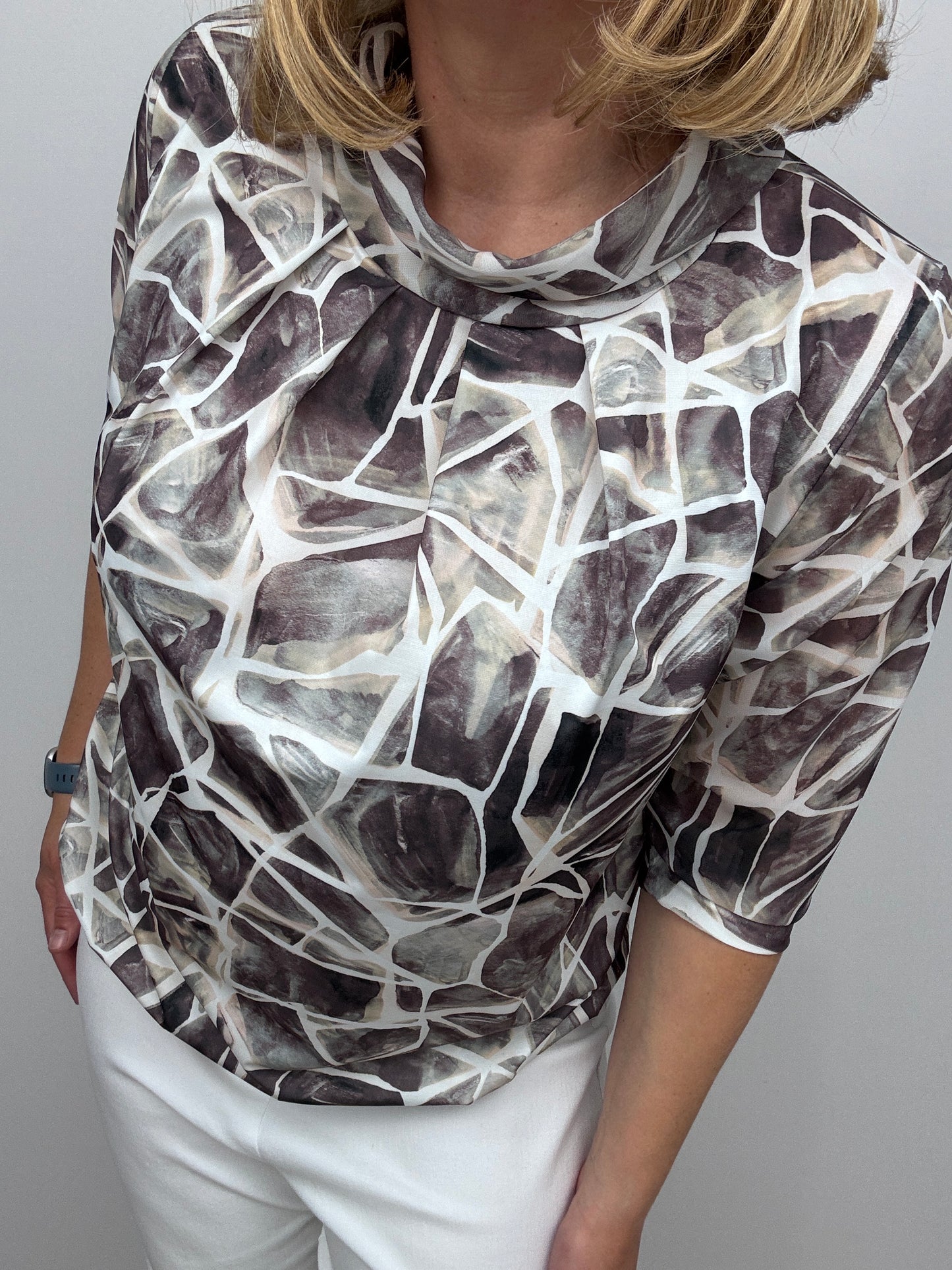 GERALDINE high neck top with gently elasticated hem