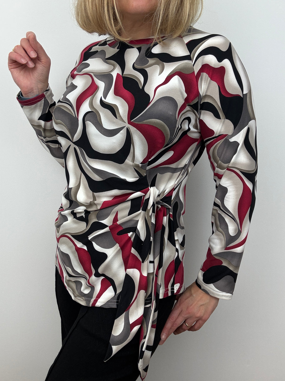 SUZANNE peachy feel long sleeve wrap-style top