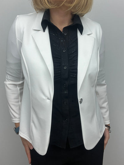 Cream fabric jacket with lapel collar