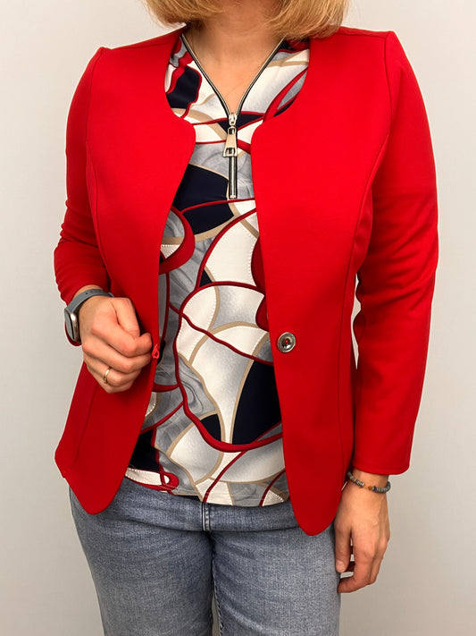 Red One-button fabric jacket