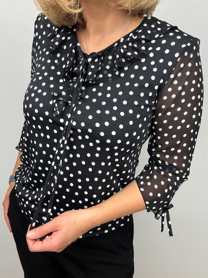 CELESTE black/white polka dot ruffle top