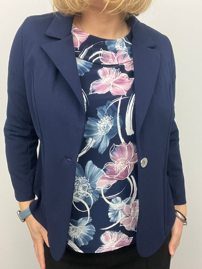 Navy fabric jacket with lapel collar