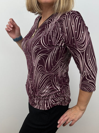 PAM burgundy 3/4 sleeve zip top