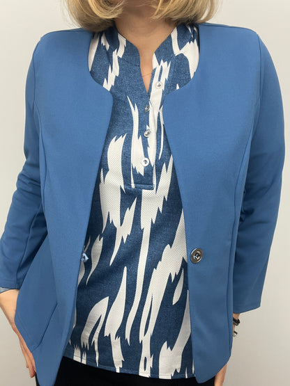 Denim blue One-button fabric jacket