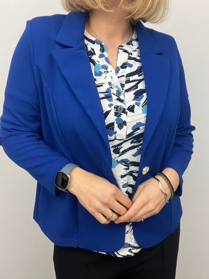 Royal blue fabric jacket with lapel collar