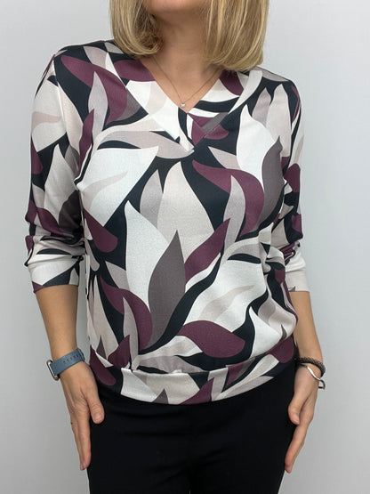 SOPHIE v-neck fine-knit top 3/4 sleeves