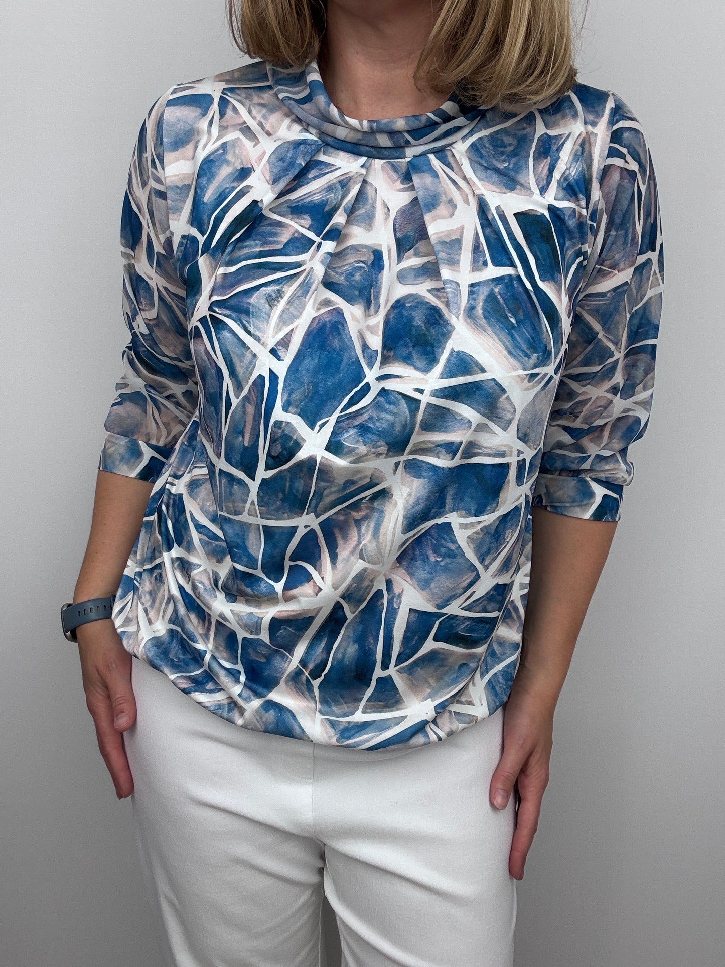 FREYA high neck top with gently elasticated hem