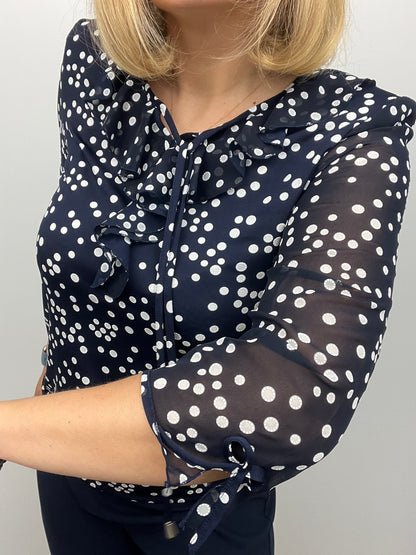 FAITH ruffle top polka dot navy/white