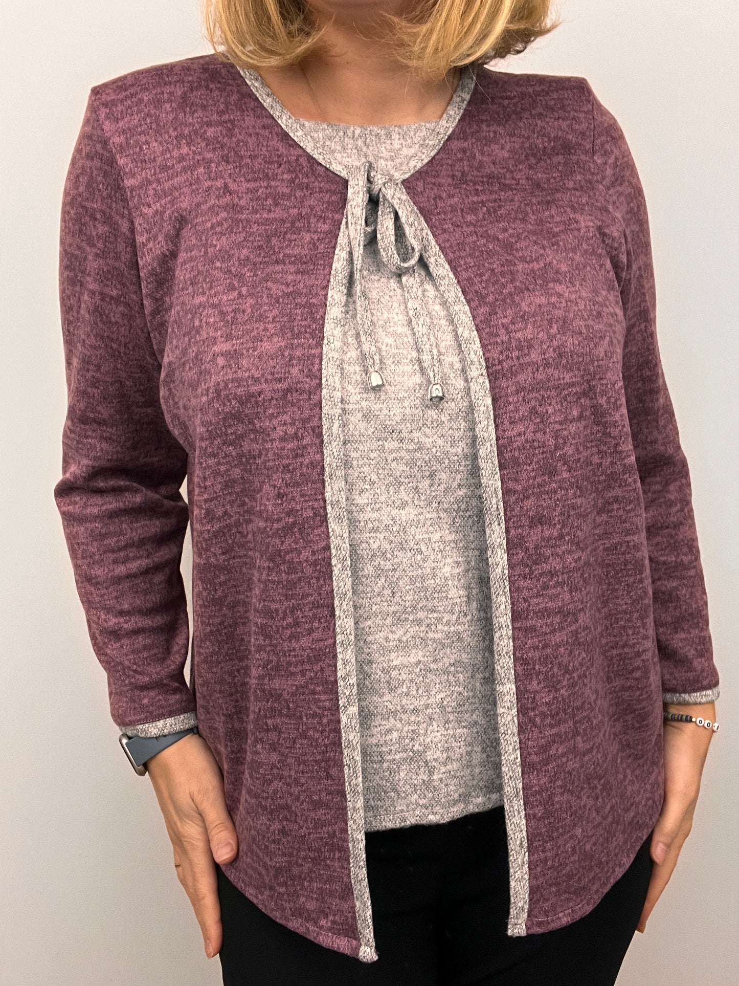 MARIA warm fine knit twin-set effect winter top