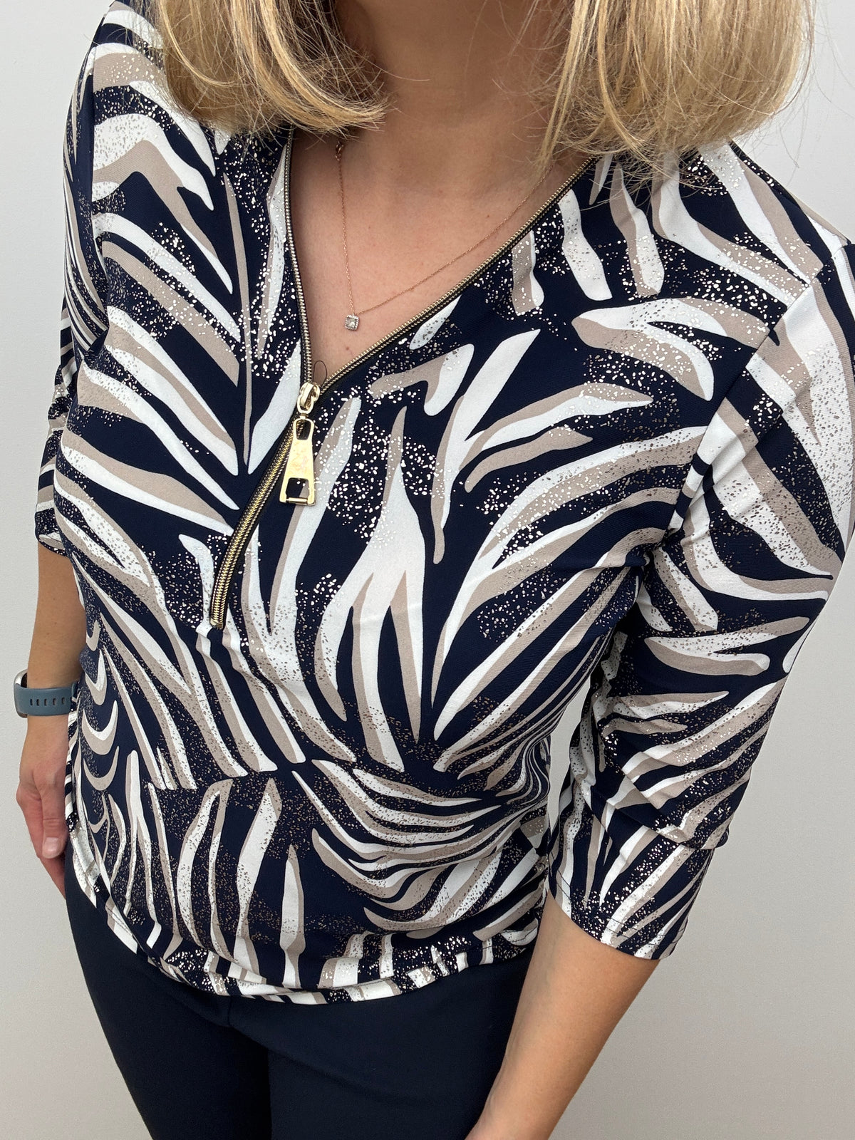 ERIN navy 3/4 sleeve zip top