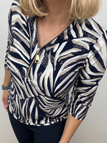 ERIN navy 3/4 sleeve zip top