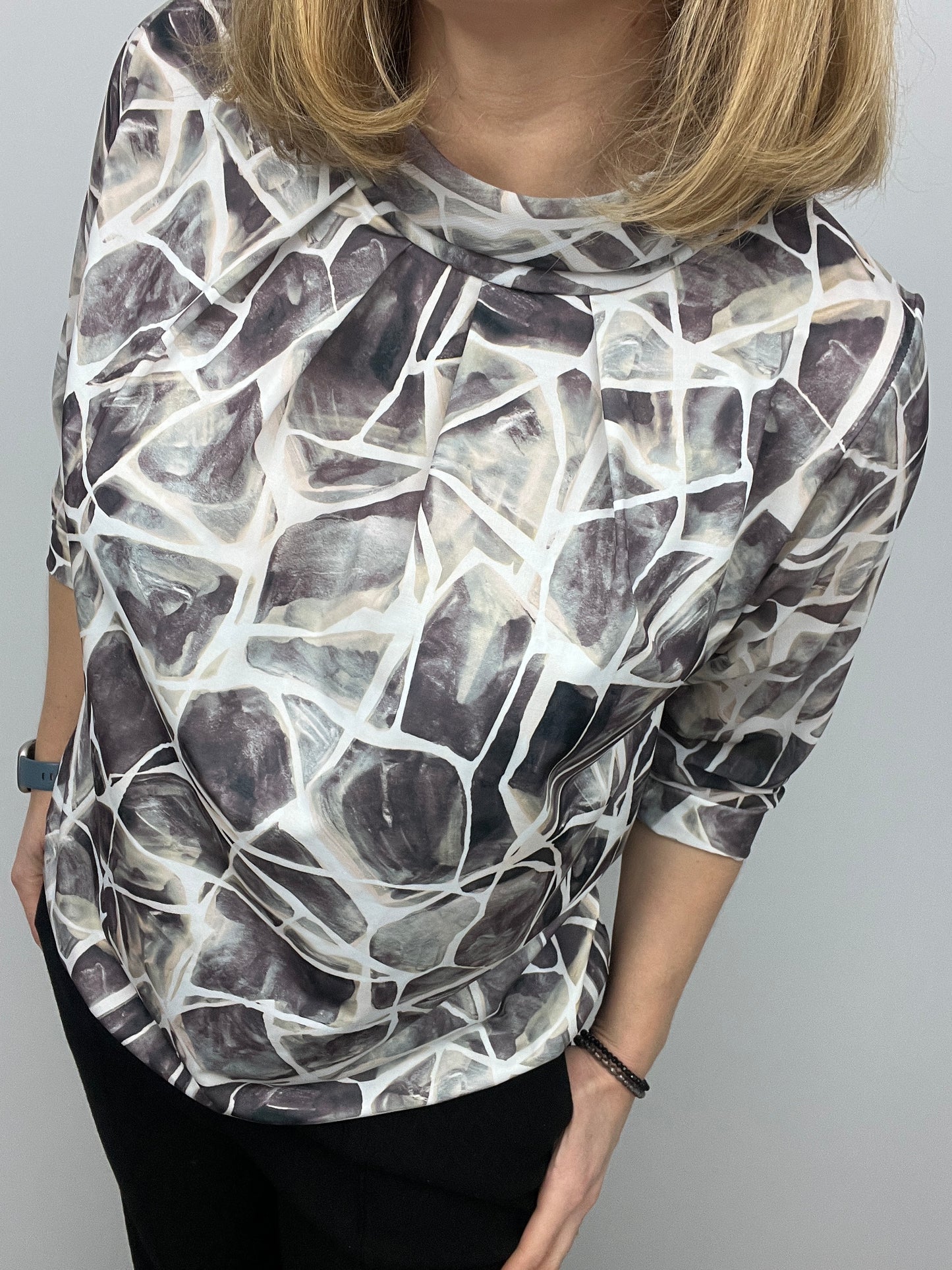 GERALDINE high neck top with gently elasticated hem