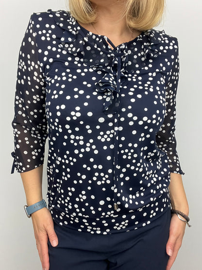 FAITH ruffle top polka dot navy/white