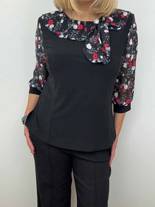 CAROL top with bow detail at neckline