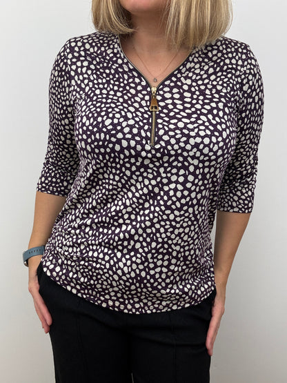 PATRICIA plum 3/4 sleeve zip top
