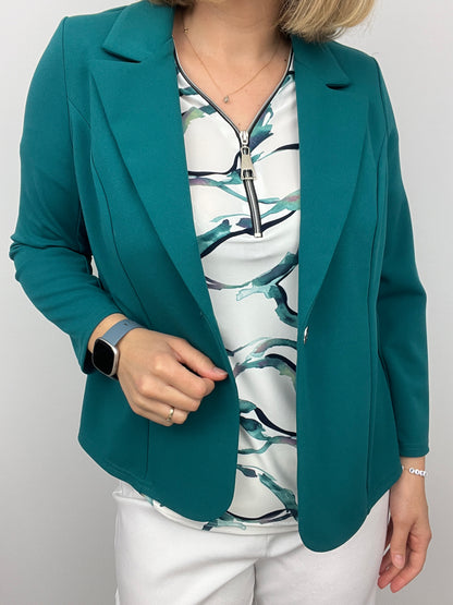 Emerald green fabric jacket with lapel collar