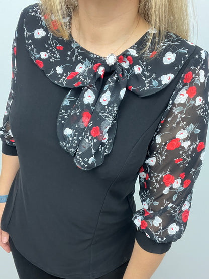 CAROL top with bow detail at neckline