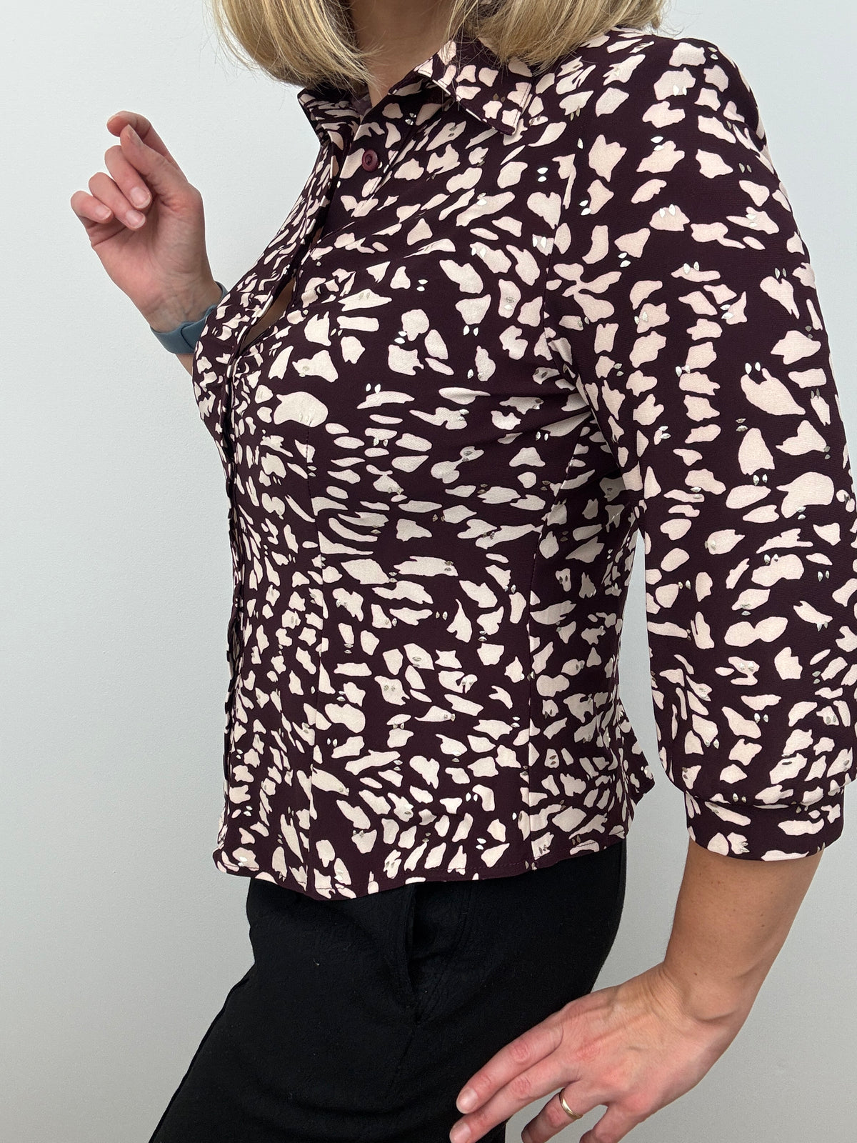 CHELSEA burgundy button down blouse