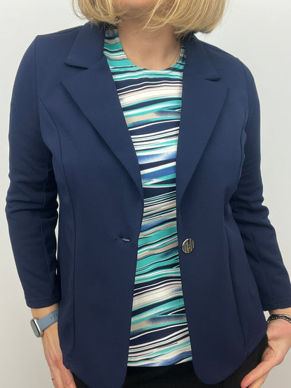Navy fabric jacket with lapel collar