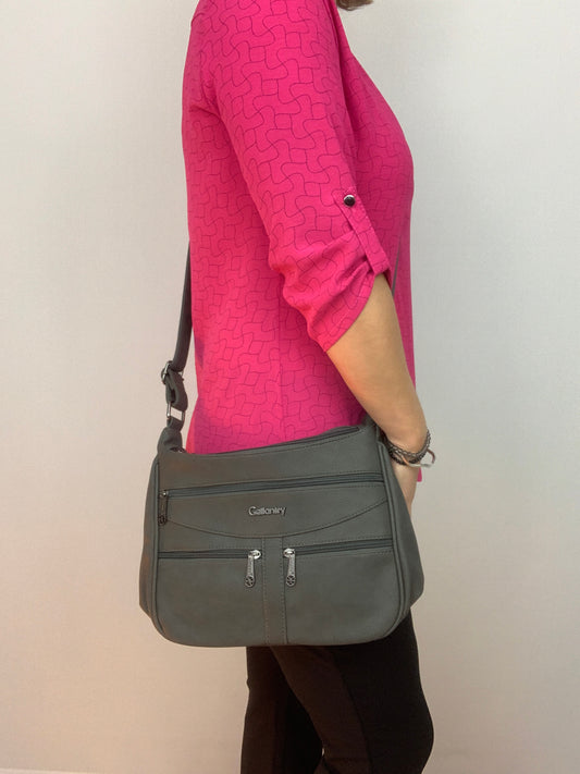 ROTTERDAM DARK GREY- soft faux leather crossbody multi-pocket medium size bag