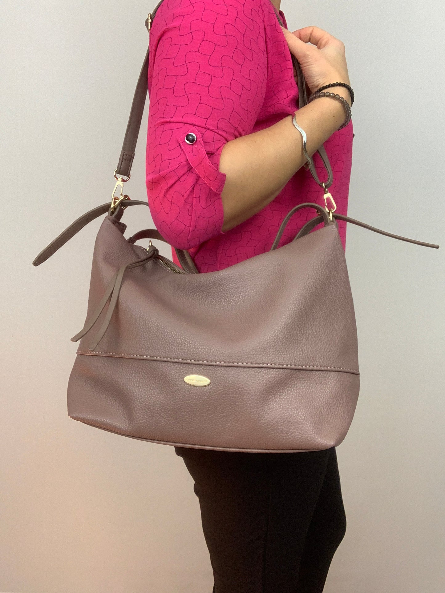 BARCELONA DEEP PINK - Soft faux leather shoulder bag large