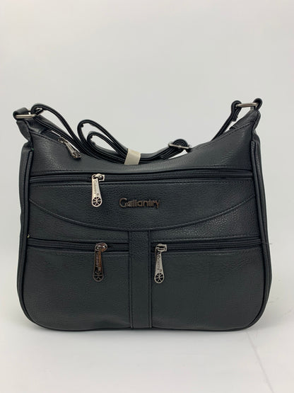 ROTTERDAM BLACK - soft faux leather crossbody multi-pocket medium size bag