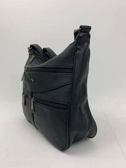 ROTTERDAM BLACK - soft faux leather crossbody multi-pocket medium size bag