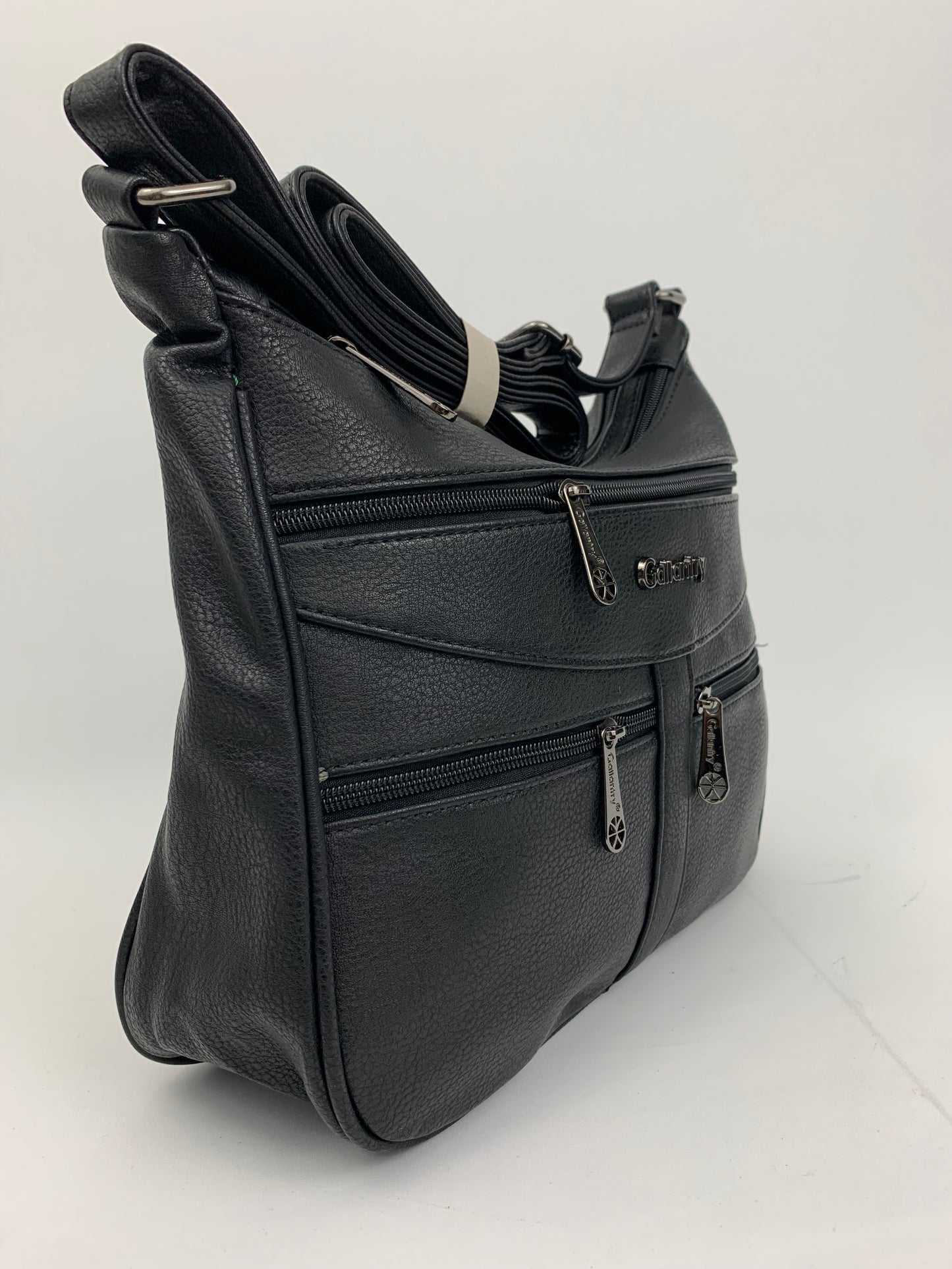 ROTTERDAM BLACK - soft faux leather crossbody multi-pocket medium size bag