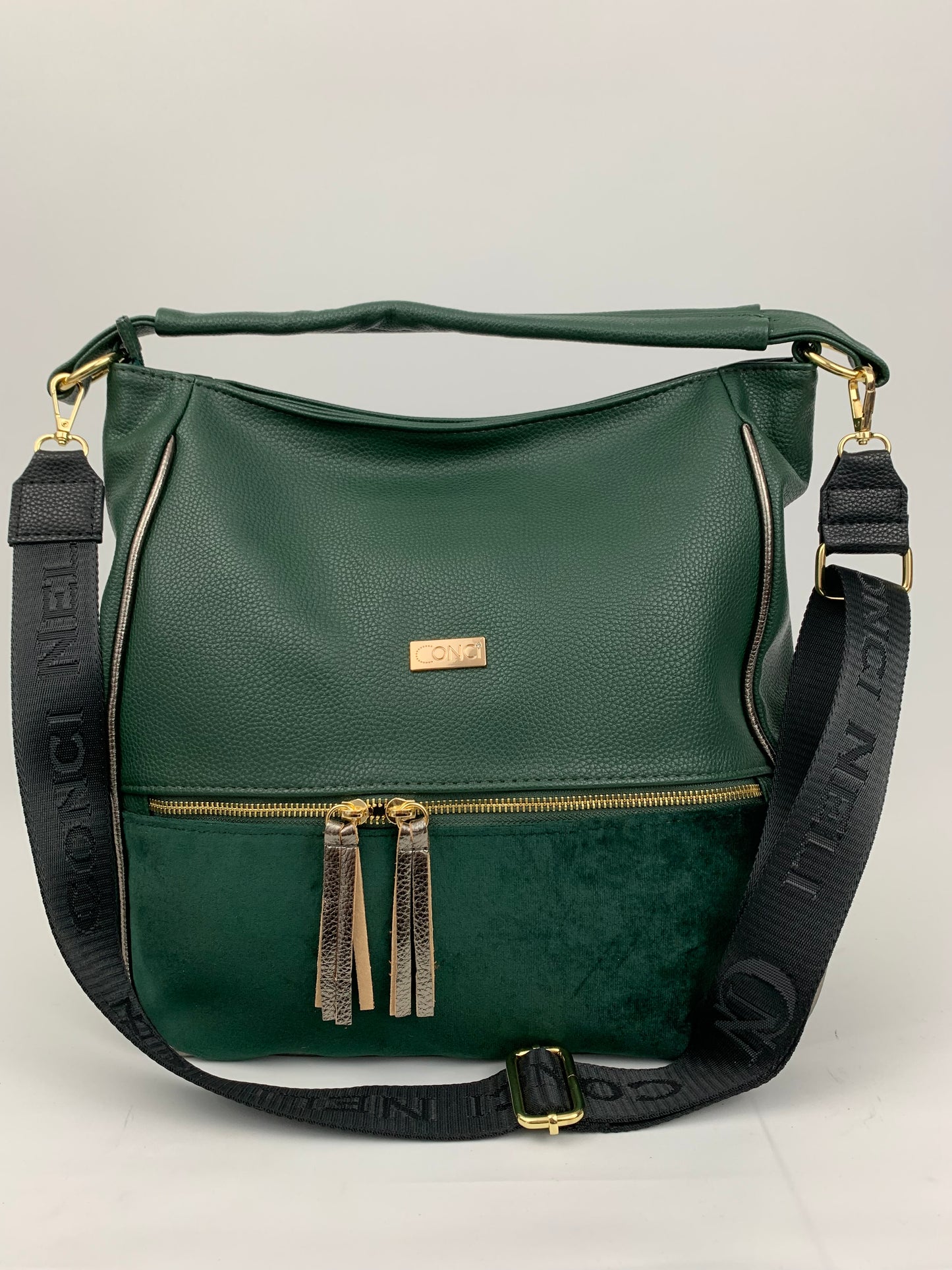 VERONA GREEN- Soft faux leather shoulder bag large