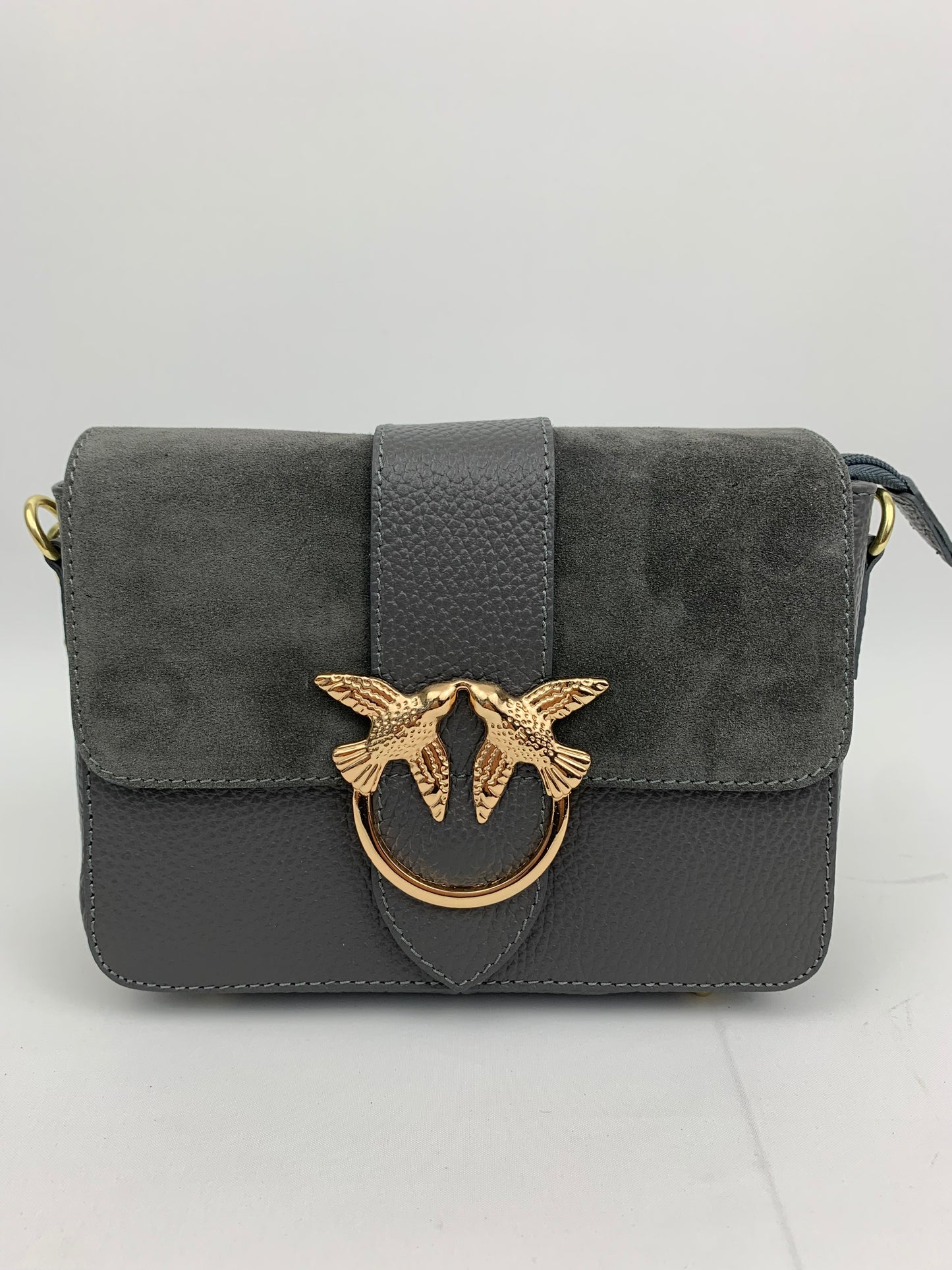VENICE SILVER - Italian Genuine leather top handle/ crossbody bag with suede front flap