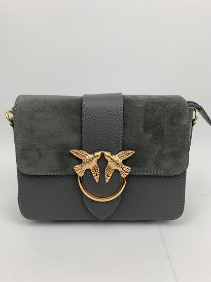 VENICE SILVER - Italian Genuine leather top handle/ crossbody bag with suede front flap