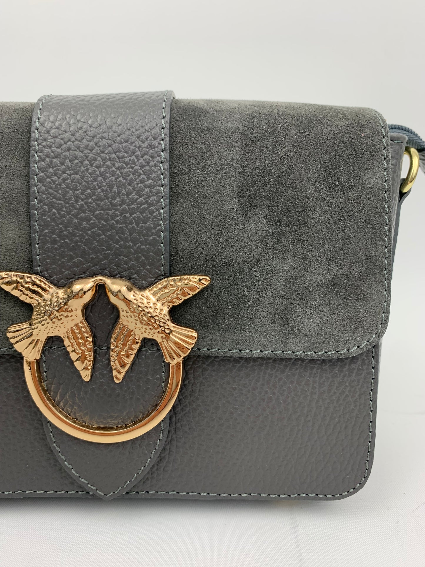 VENICE SILVER - Italian Genuine leather top handle/ crossbody bag with suede front flap