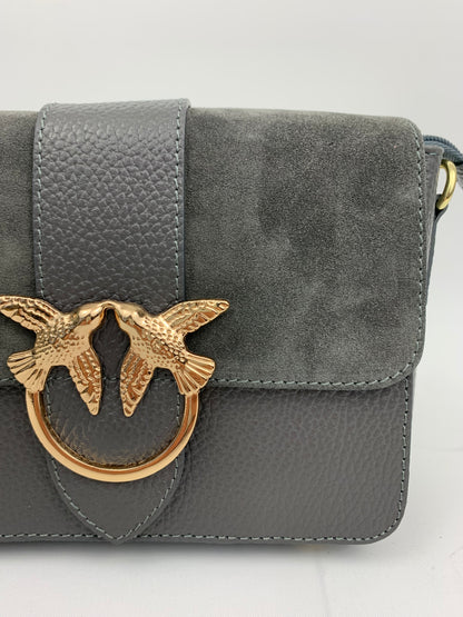 VENICE SILVER - Italian Genuine leather top handle/ crossbody bag with suede front flap