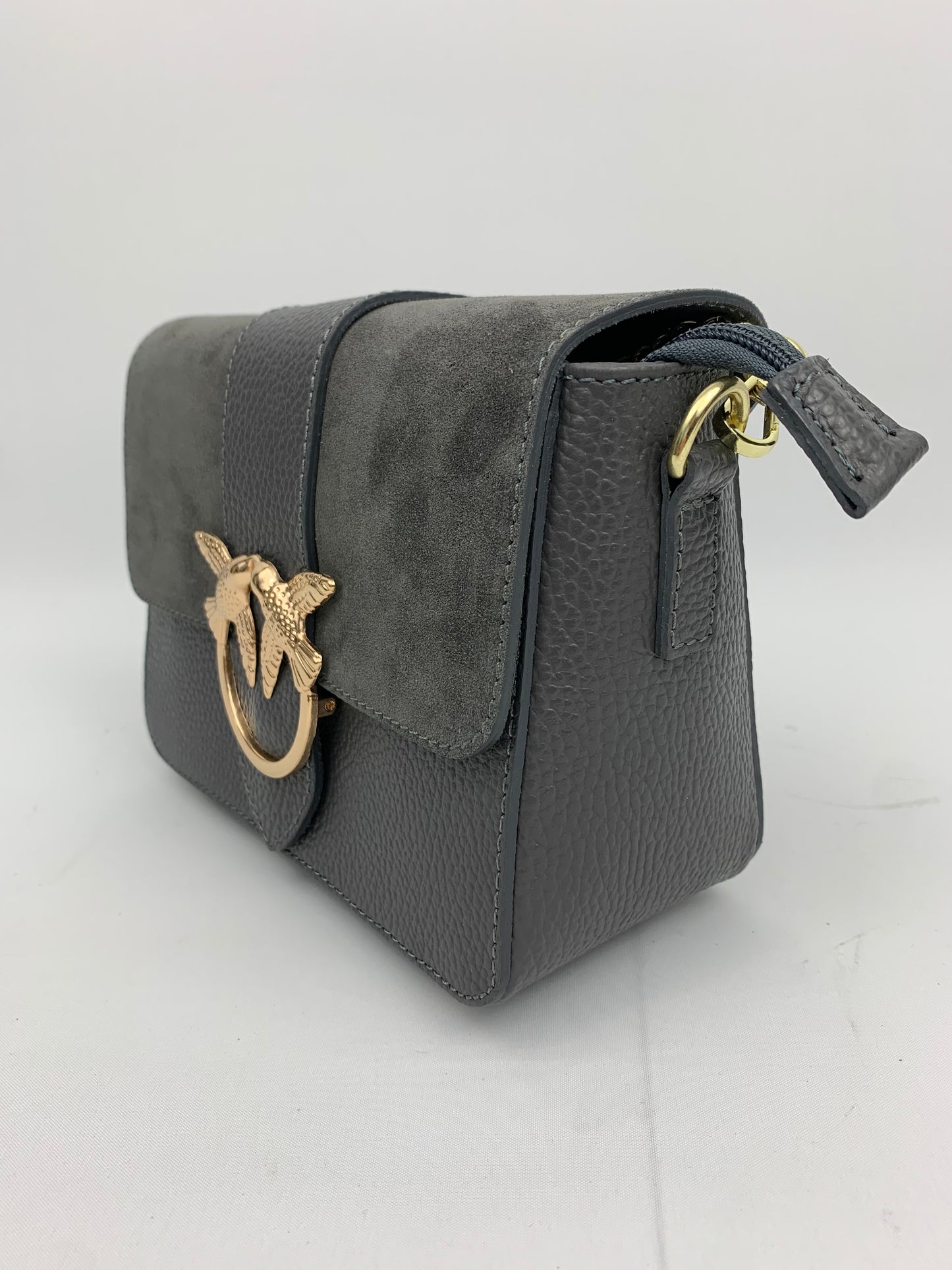 VENICE SILVER - Italian Genuine leather top handle/ crossbody bag with suede front flap