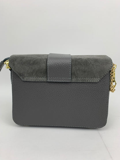 VENICE SILVER - Italian Genuine leather top handle/ crossbody bag with suede front flap