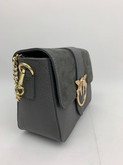 VENICE SILVER - Italian Genuine leather top handle/ crossbody bag with suede front flap