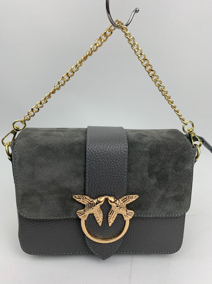 VENICE SILVER - Italian Genuine leather top handle/ crossbody bag with suede front flap