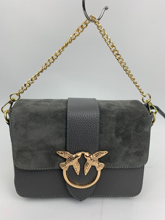 VENICE SILVER - Italian Genuine leather top handle/ crossbody bag with suede front flap