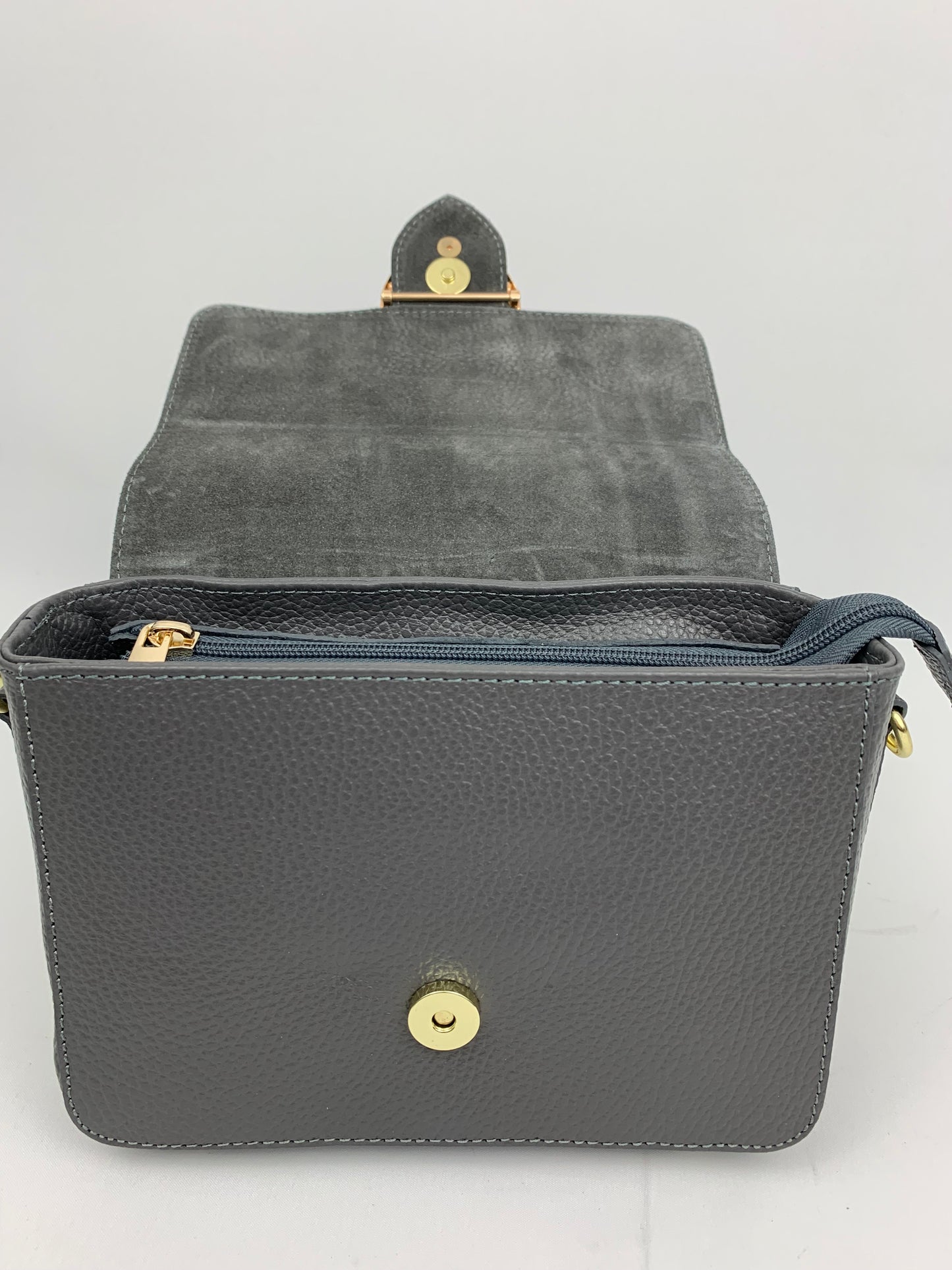 VENICE SILVER - Italian Genuine leather top handle/ crossbody bag with suede front flap