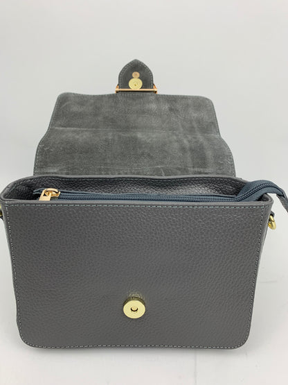 VENICE SILVER - Italian Genuine leather top handle/ crossbody bag with suede front flap