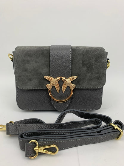 VENICE SILVER - Italian Genuine leather top handle/ crossbody bag with suede front flap