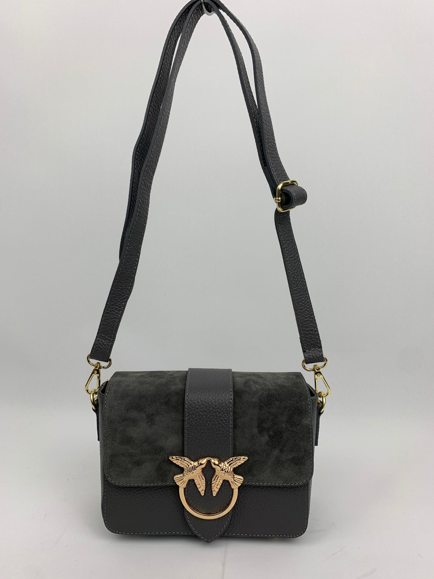 VENICE SILVER - Italian Genuine leather top handle/ crossbody bag with suede front flap
