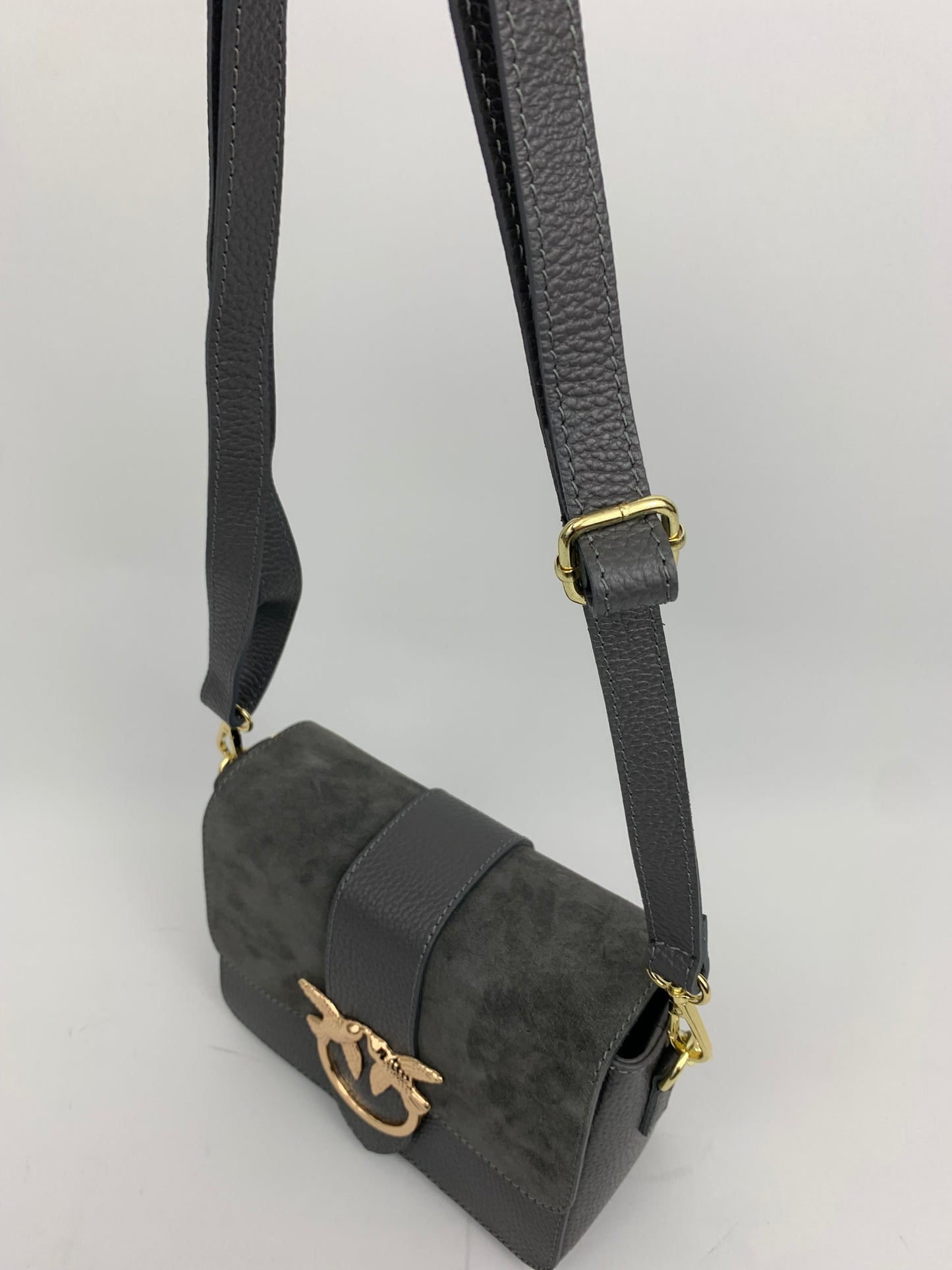 VENICE SILVER - Italian Genuine leather top handle/ crossbody bag with suede front flap
