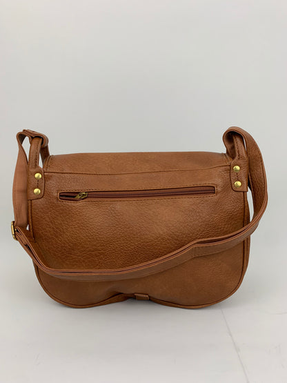BERLIN BROWN- Soft faux leather saddle crossbody bag large
