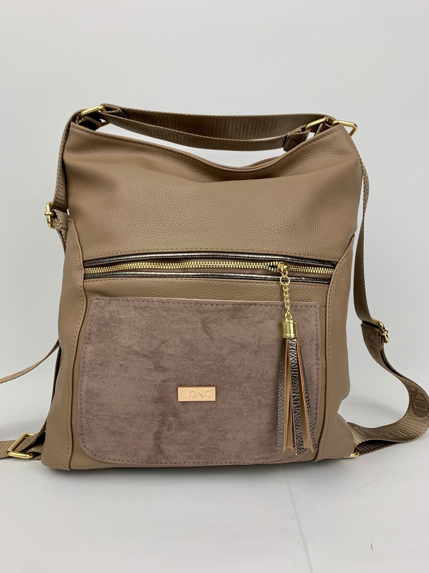 VERONA TAUPE- Soft faux leather shoulder bag large