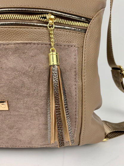 VERONA TAUPE- Soft faux leather shoulder bag large