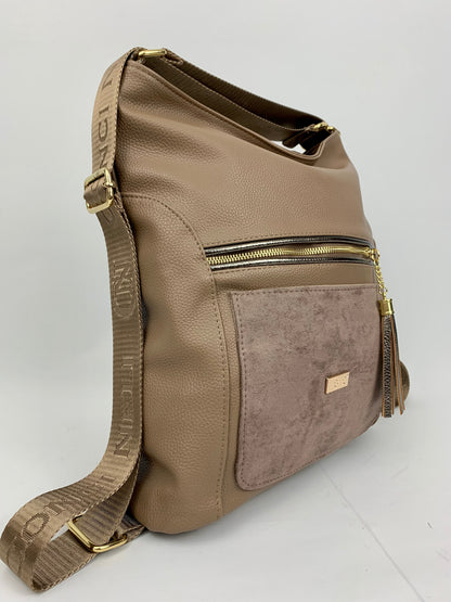 VERONA TAUPE- Soft faux leather shoulder bag large