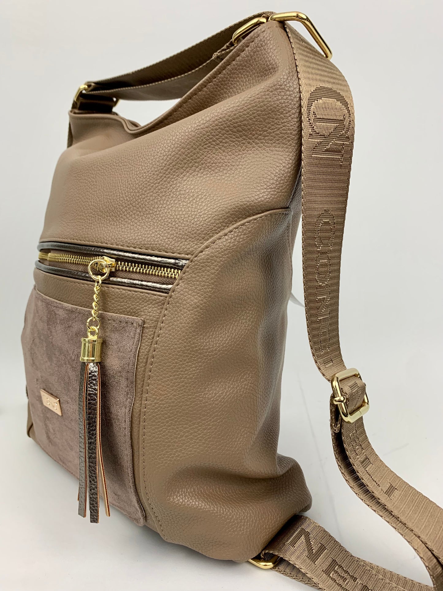 VERONA TAUPE- Soft faux leather shoulder bag large