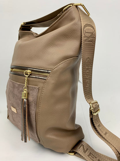 VERONA TAUPE- Soft faux leather shoulder bag large